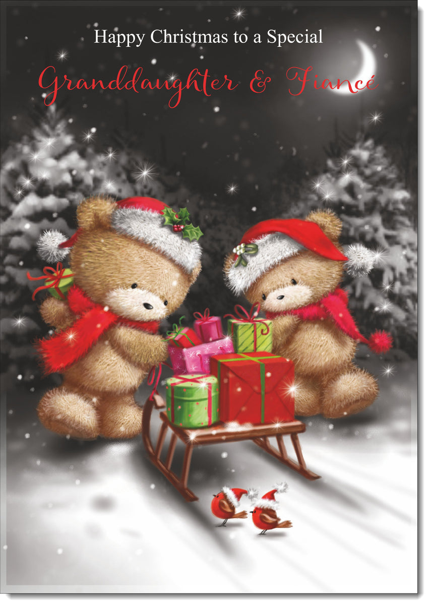 Granddaughter and Fiance Christmas Card Cute Bears at Night – doodlecards