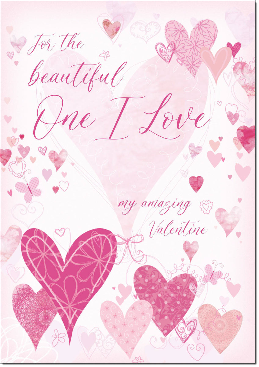 One I Love Valentines Card Pink Love Hearts – doodlecards
