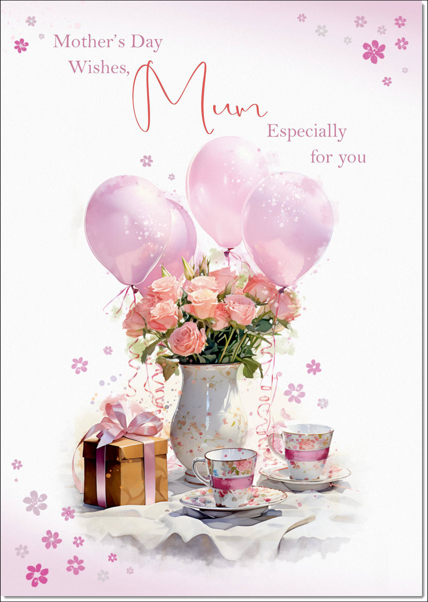 Mum Mothers Day Card Tea Party and Balloons – doodlecards