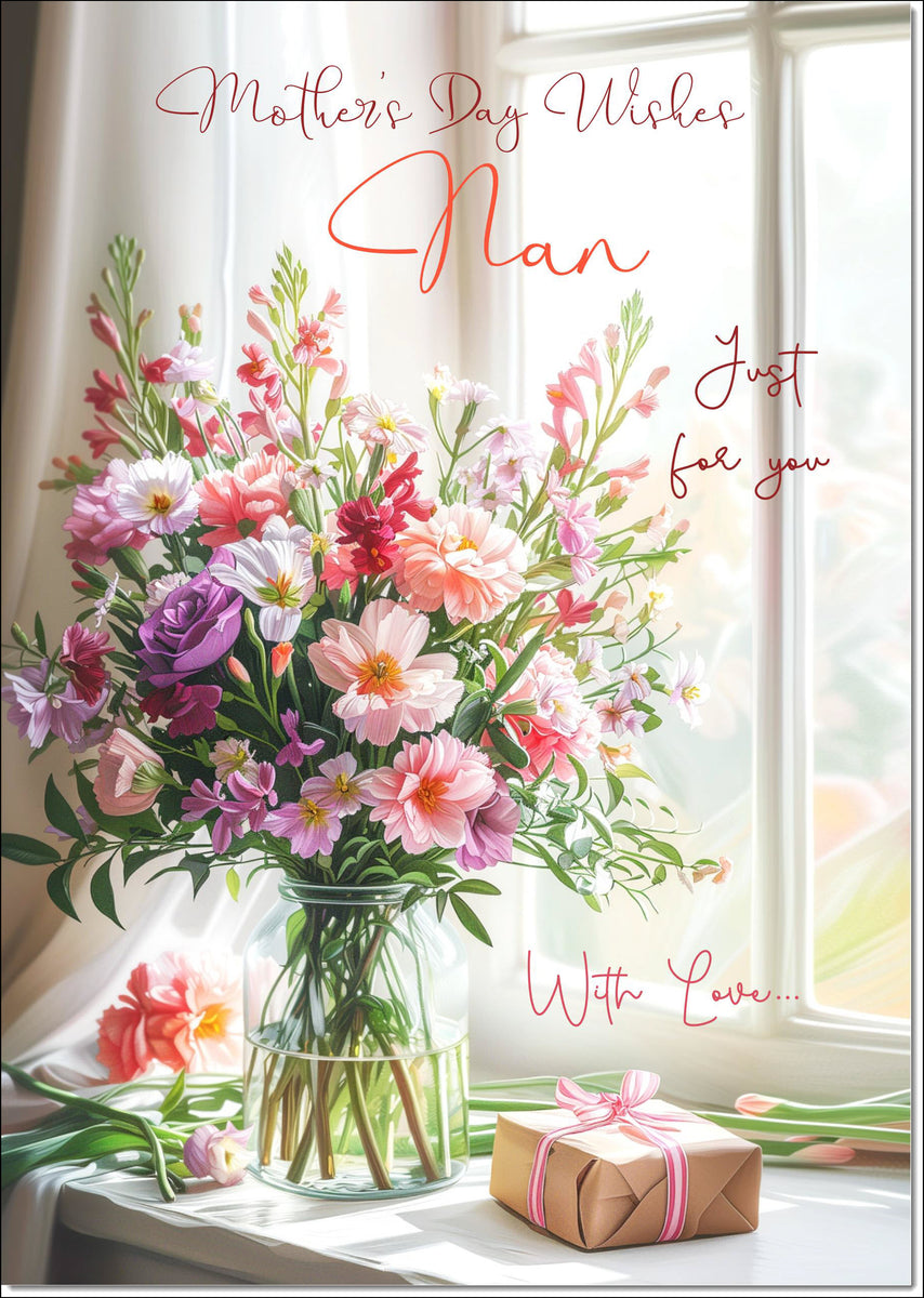 Nan Mothers Day Card Flower Bouquet and present – doodlecards