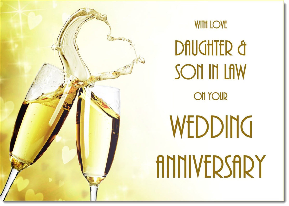 Daughter & Son-in-Law Wedding Anniversary Card Love Heart Champagne Gl