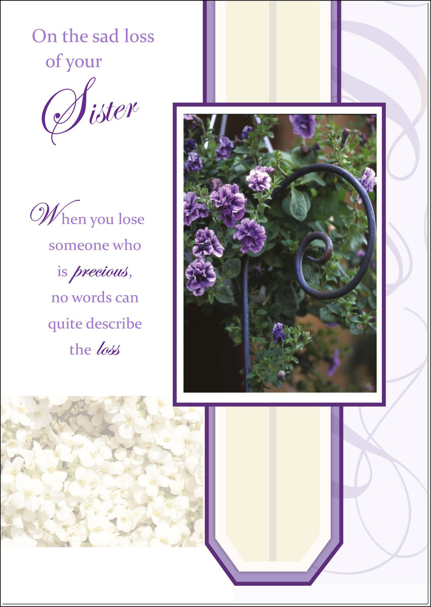 Trauerkarte „Loss Of Your Lovely Sister“ – Mit Floralem Design & Silberfolie, 13,7x19,5 Cm
