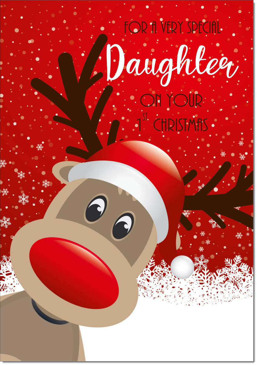 Daughter 1st Christmas Card Rudolph in Snow – doodlecards