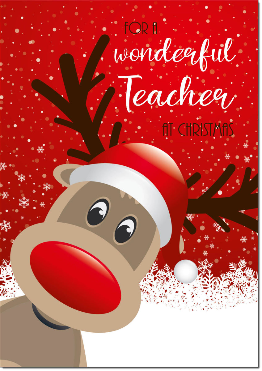Teacher Christmas Card Rudolph in Snow – doodlecards