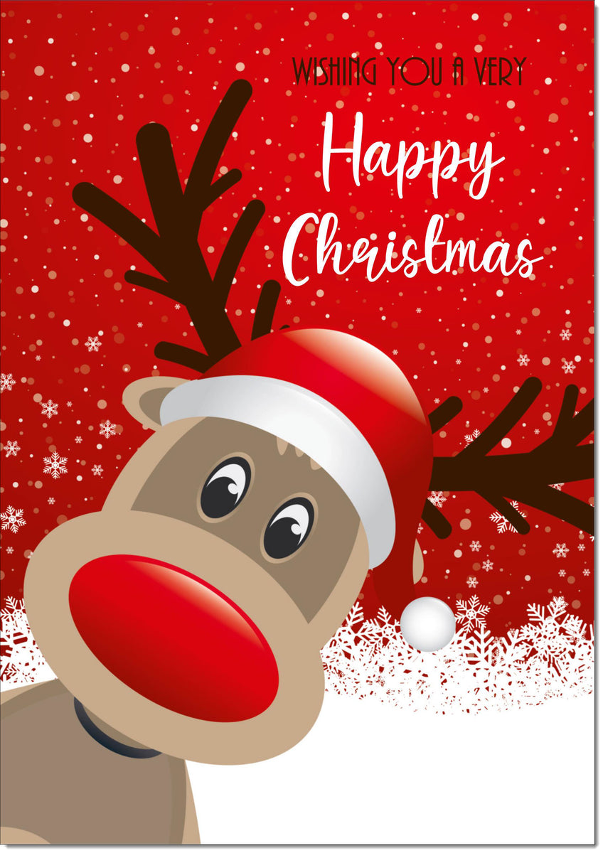 Christmas Card Ruddph Happy Christmas Card Rudolph in Snow – doodlecards