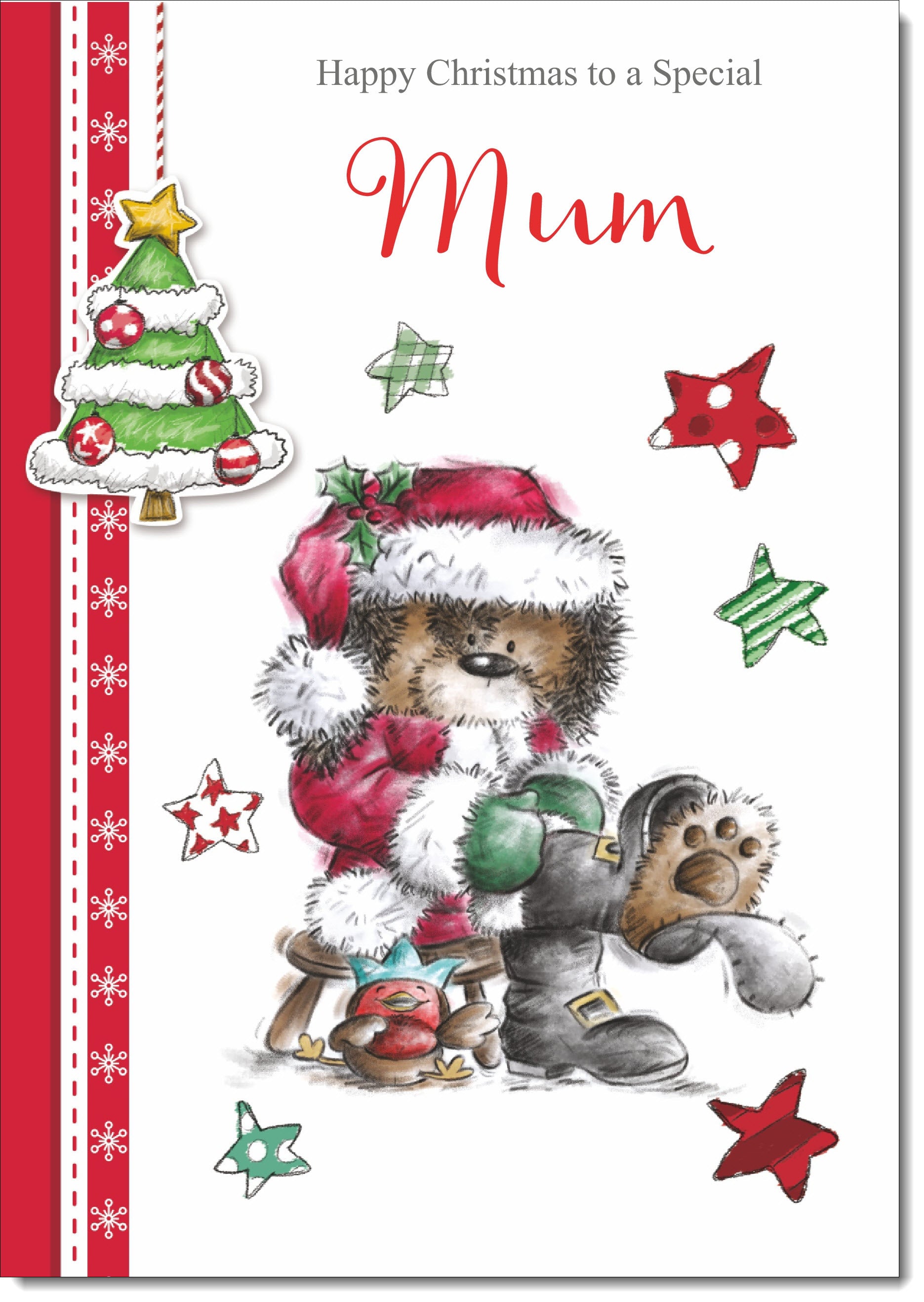 Mum Christmas Card Funny Santa Bear and Broken Boot