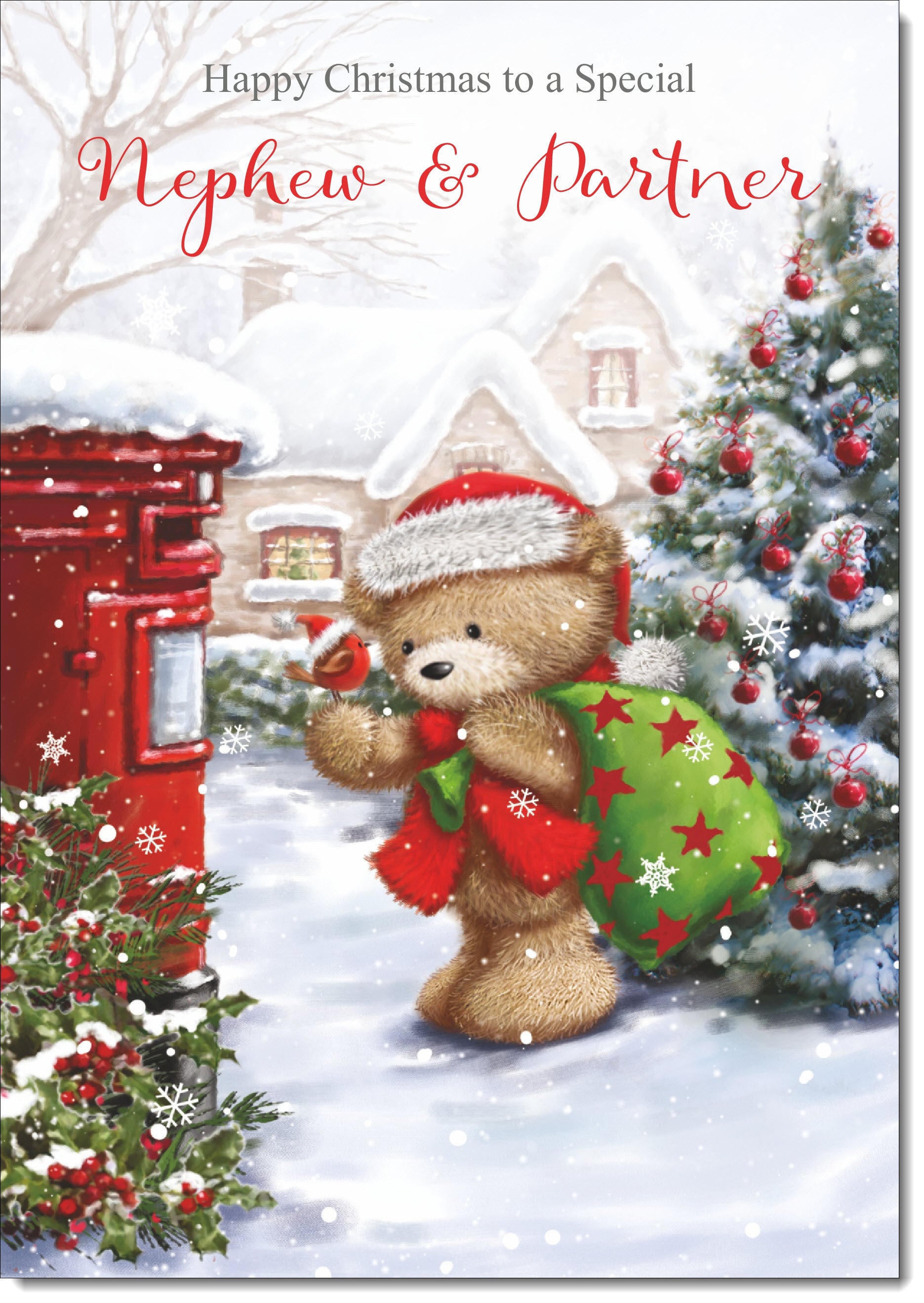 Great Nephew Personalised Polar Bear Christmas Card With Santa