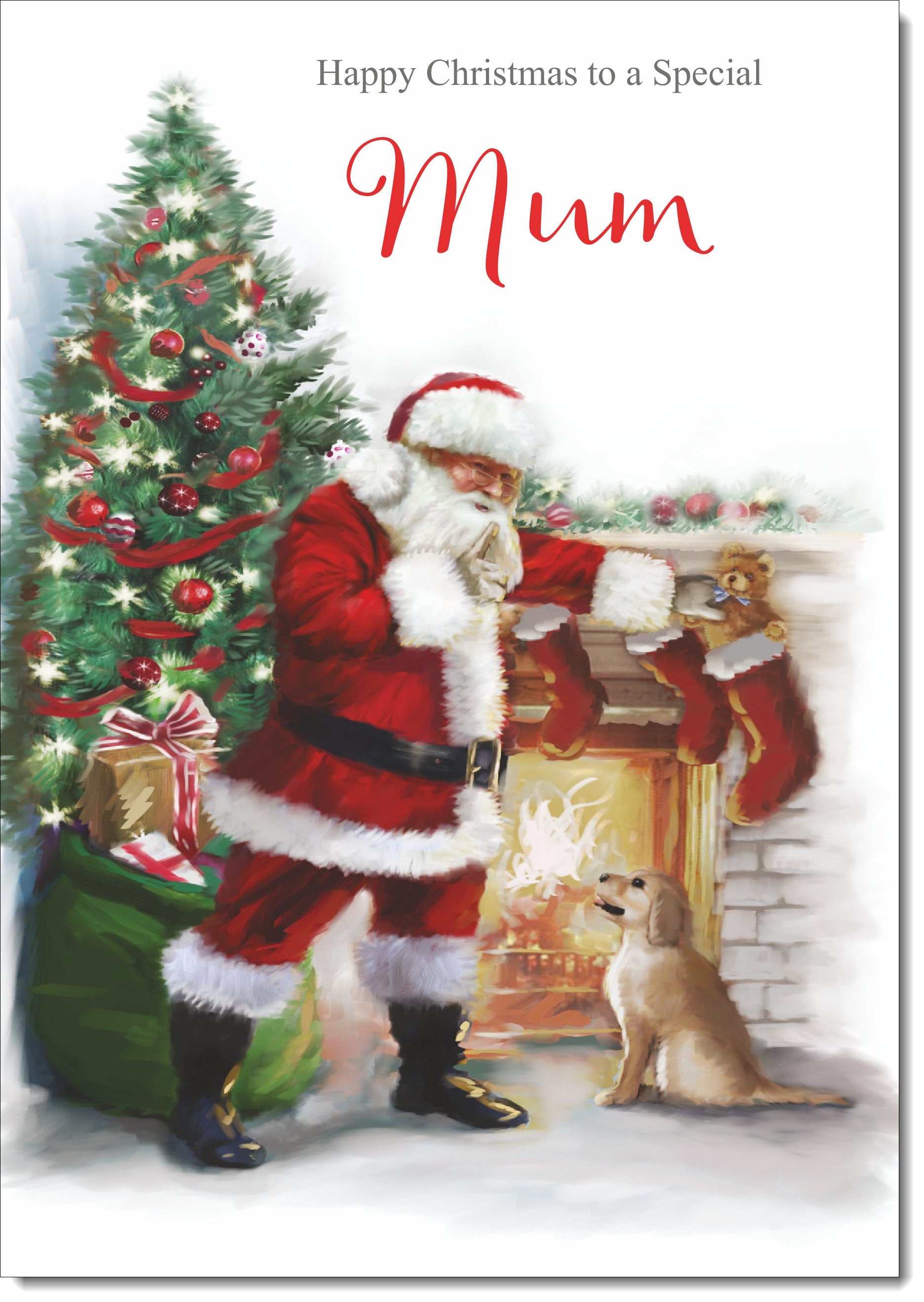 Mum Christmas Card Santa by Christmas Tree – doodlecards