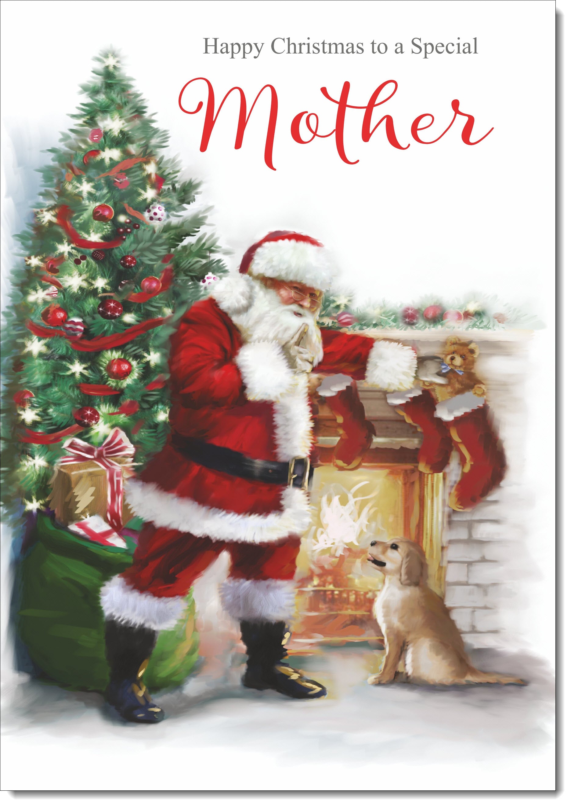 Mother Christmas Card Santa by Christmas Tree – doodlecards
