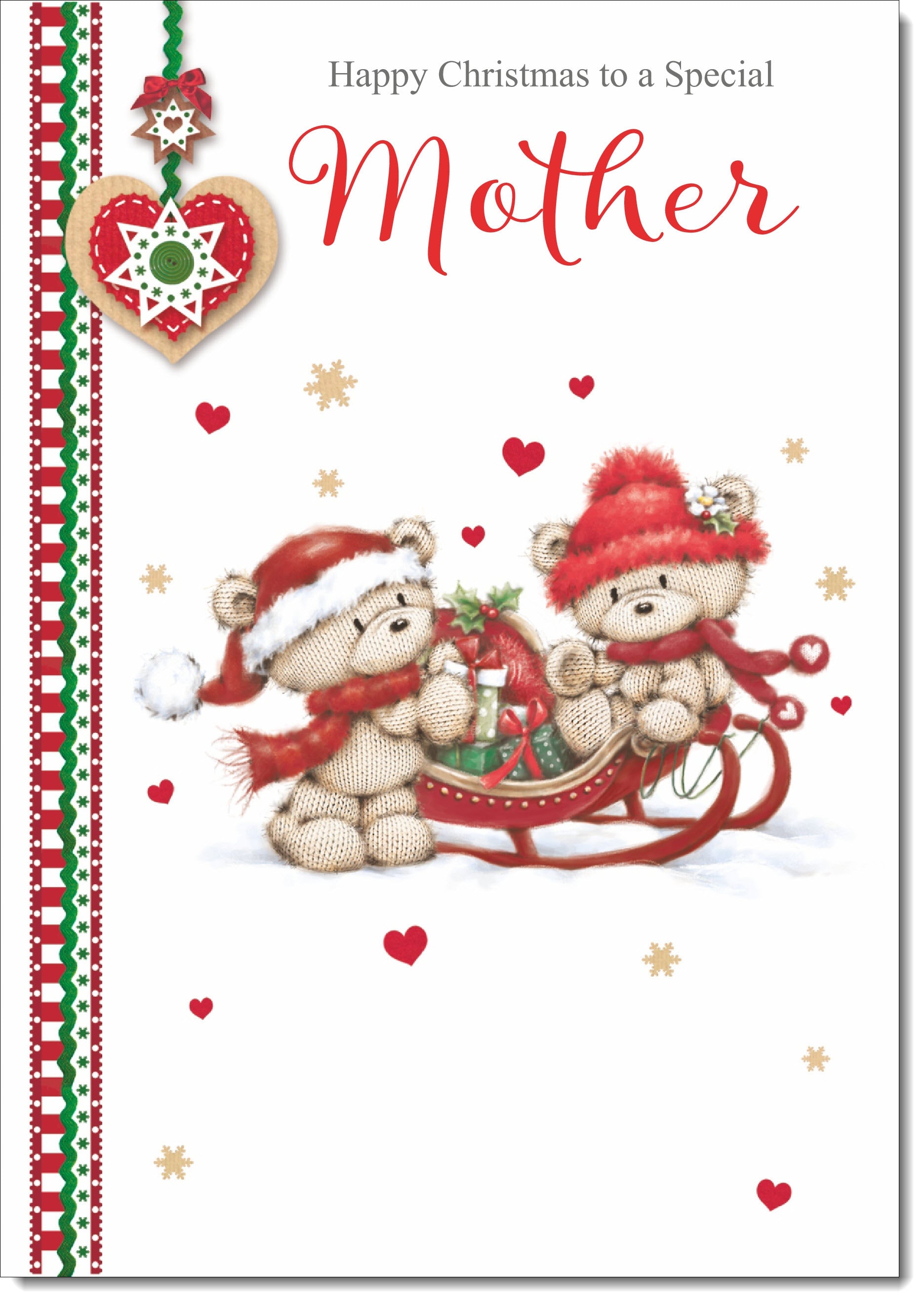Mother Christmas Card Two Cute Bears on Sled – doodlecards