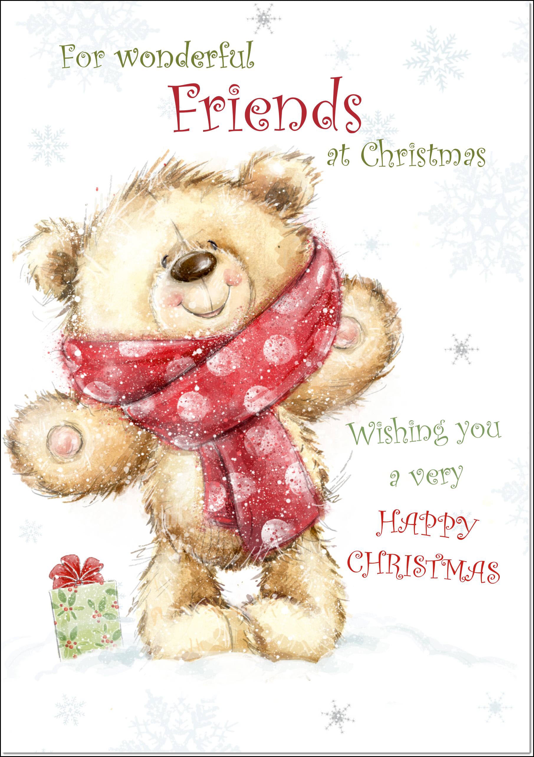 Friends Christmas Card Teddy Bear With Red Scarf