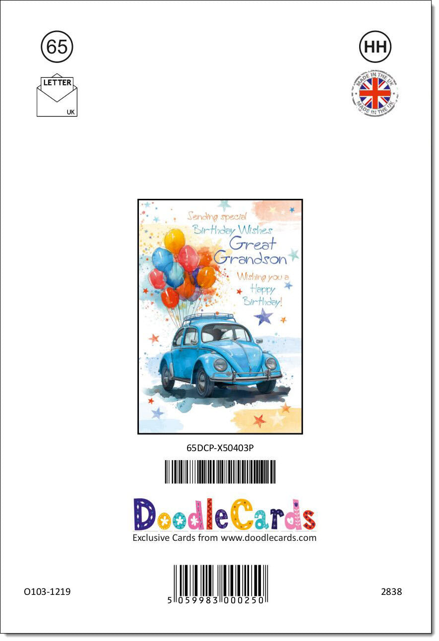 Happy Birthday Card For Grandson - Red Classic Car - Vintage Car Design