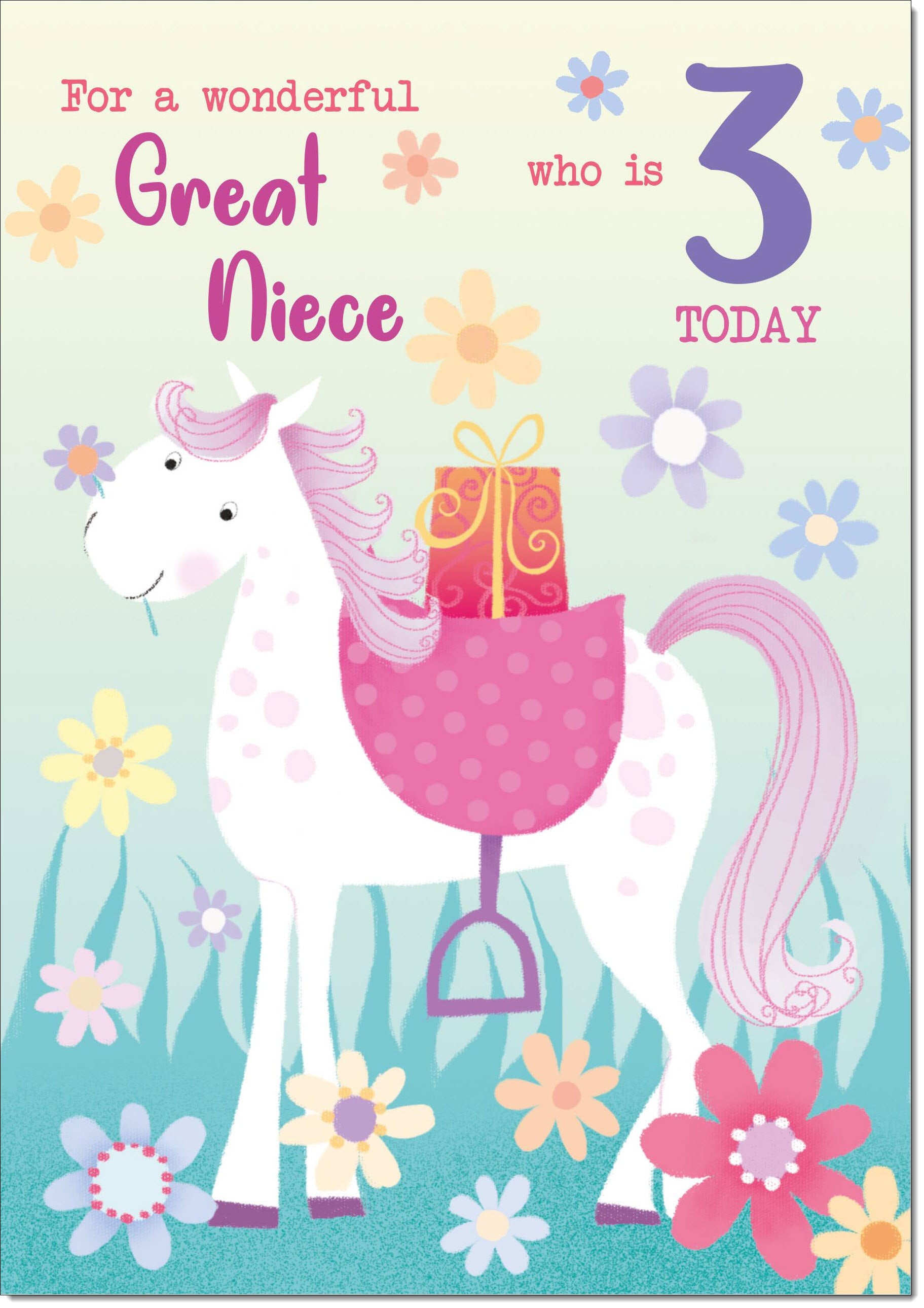 Great Niece 3rd Birthday Card Age Colouring Unicorn Horse