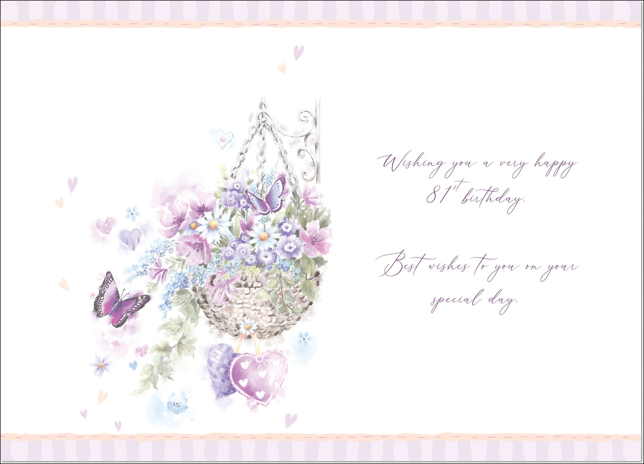 81st Birthday Card Age 81 for Her Purple Hanging Basket – doodlecards, image size:2048x1477