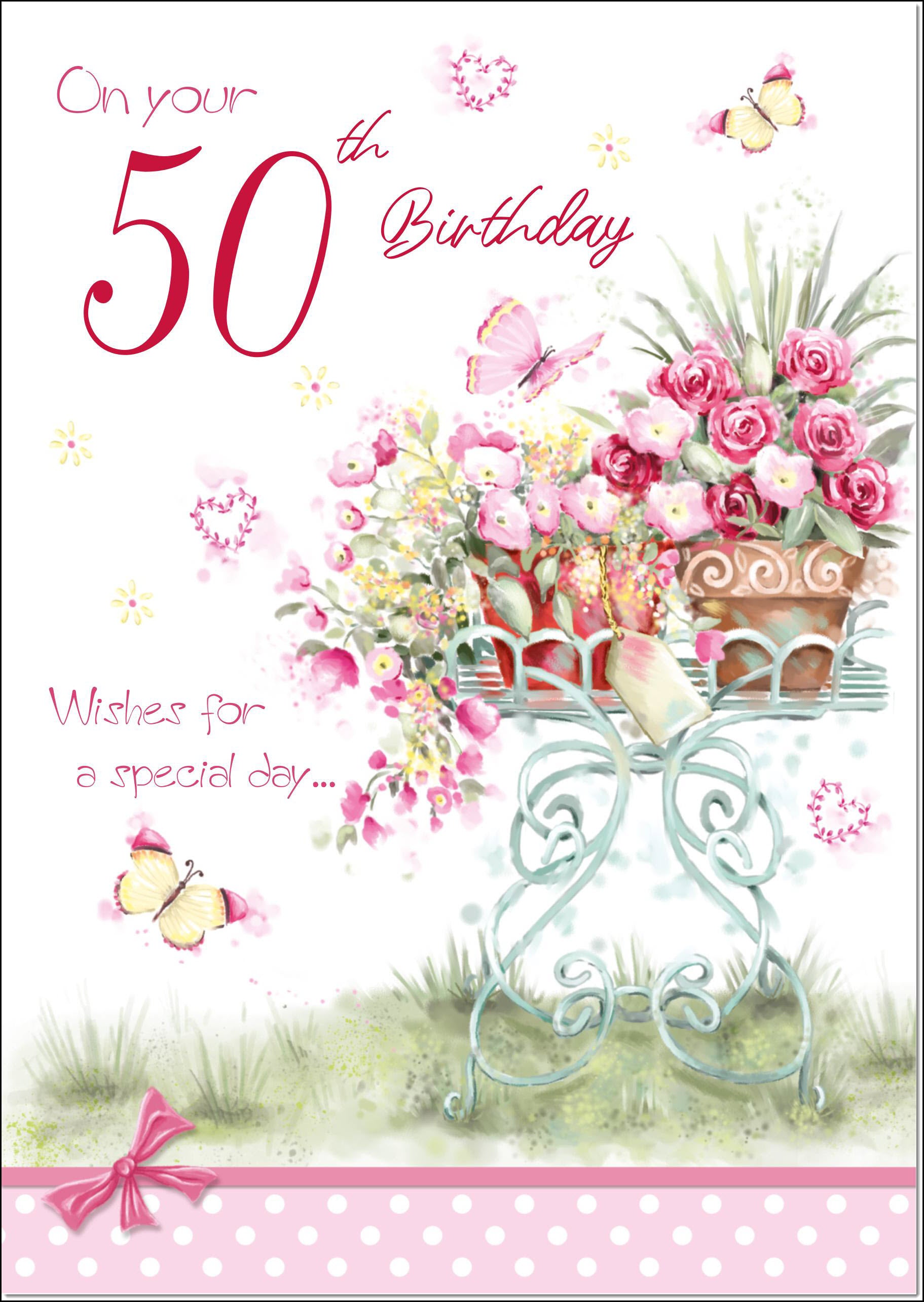 50th birthday plant pot 50th Birthday Card Age 50 for Her Pink Floral Plant Pots – doodlecards