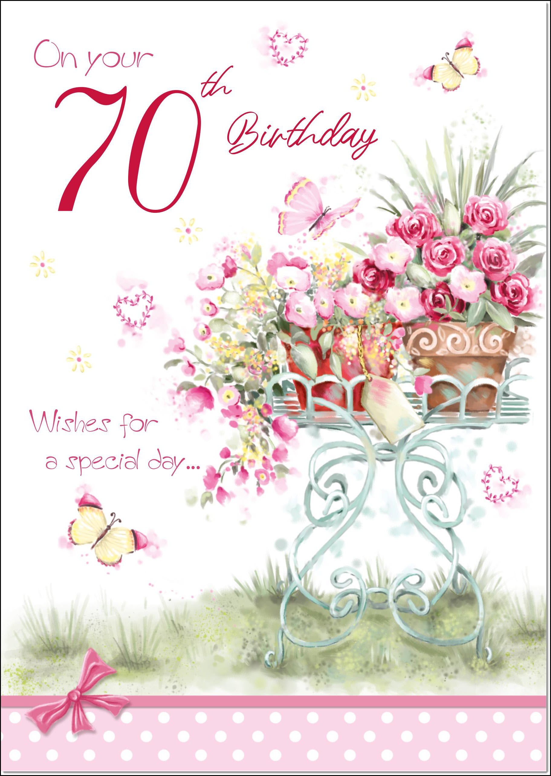 70th birthday plant pot 70th Birthday Card Age 70 for Her Pink Floral Plant Pots – doodlecards