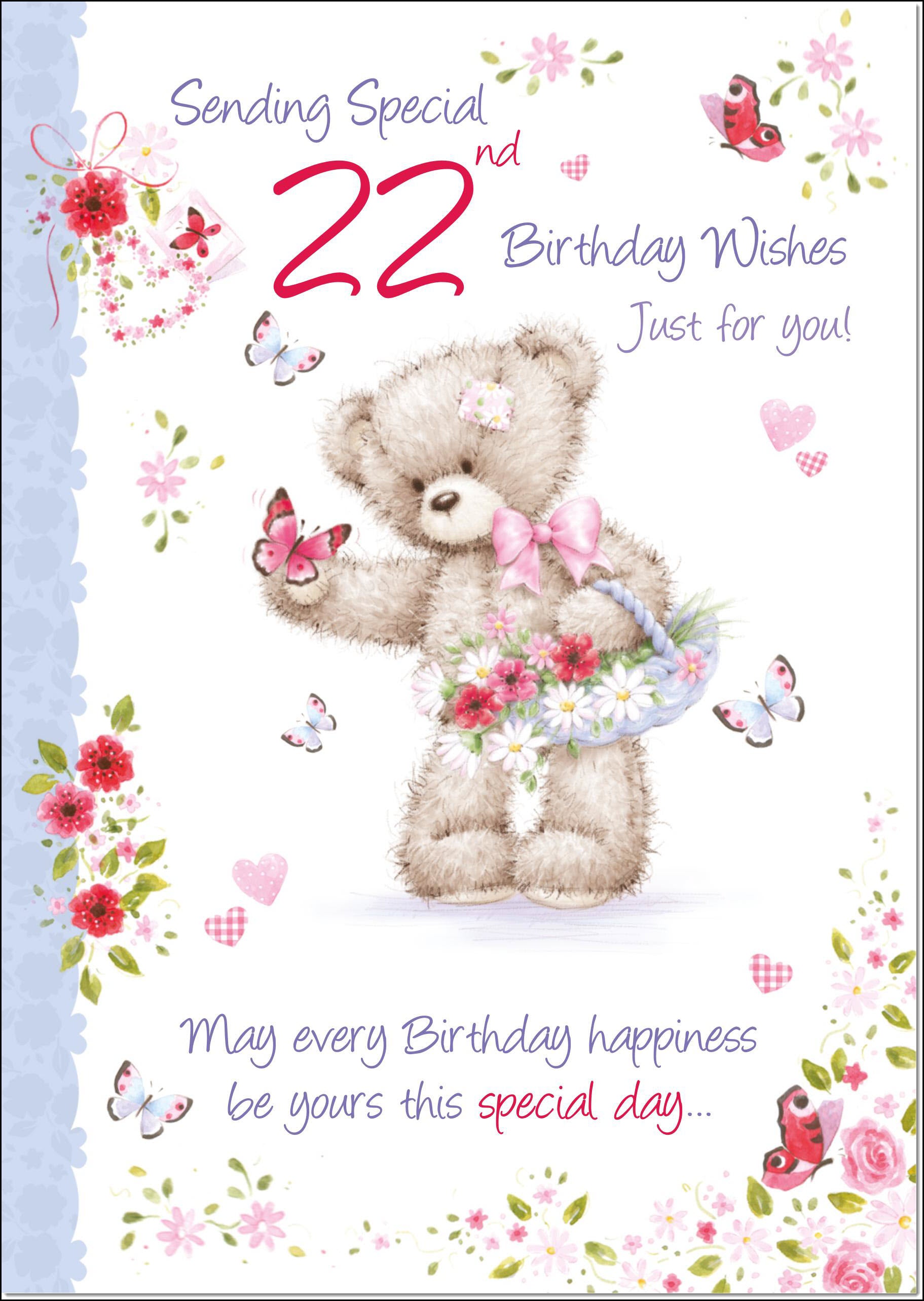22nd Birthday Card For Women - Ladies Elegant Birthday Cards For