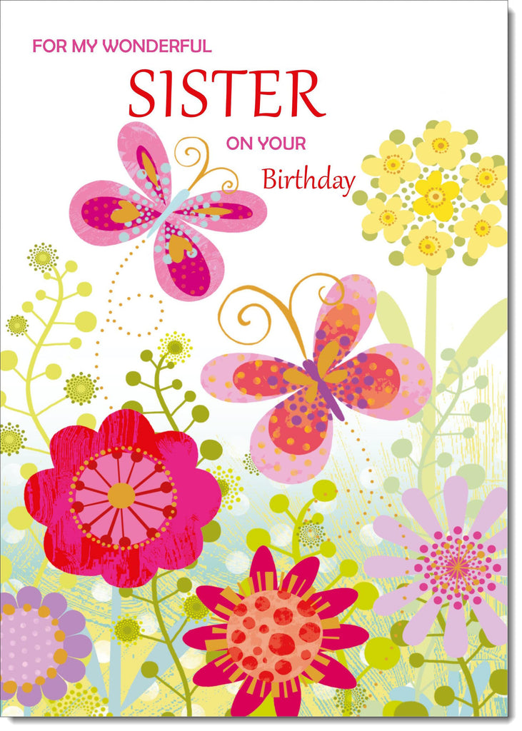 Sister Birthday Card Flowers and Butterflies – doodlecards