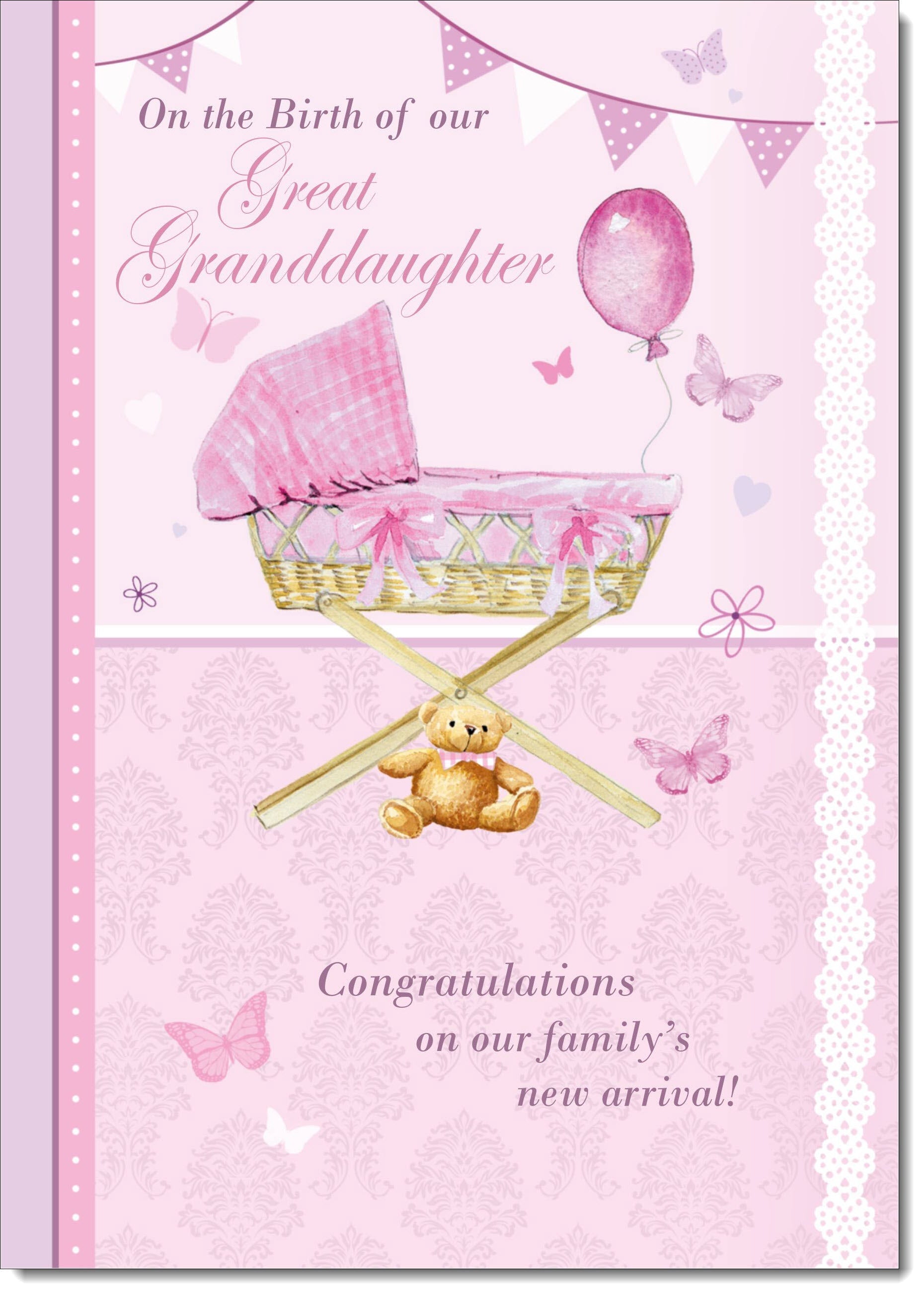 On The Birth Of Our Granddaughter New Baby Girl Congratulations Card Baby  Basket