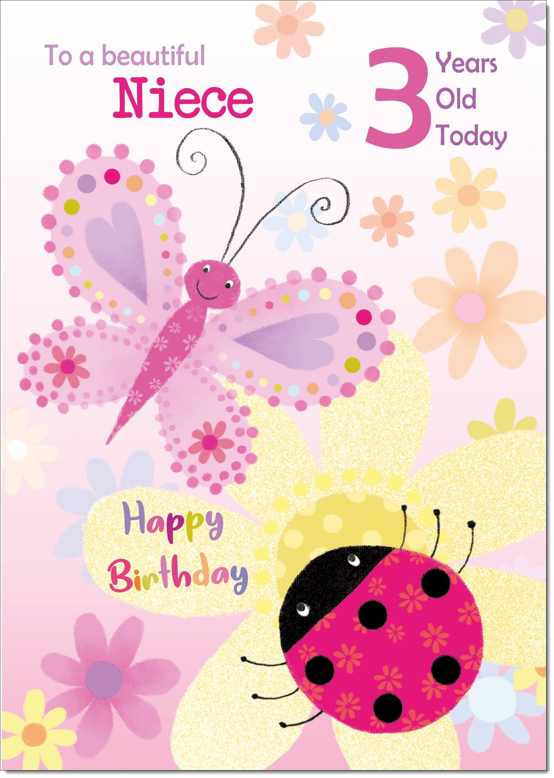 Niece 3rd Birthday Card Age Ladybird and Butterfly – doodlecards