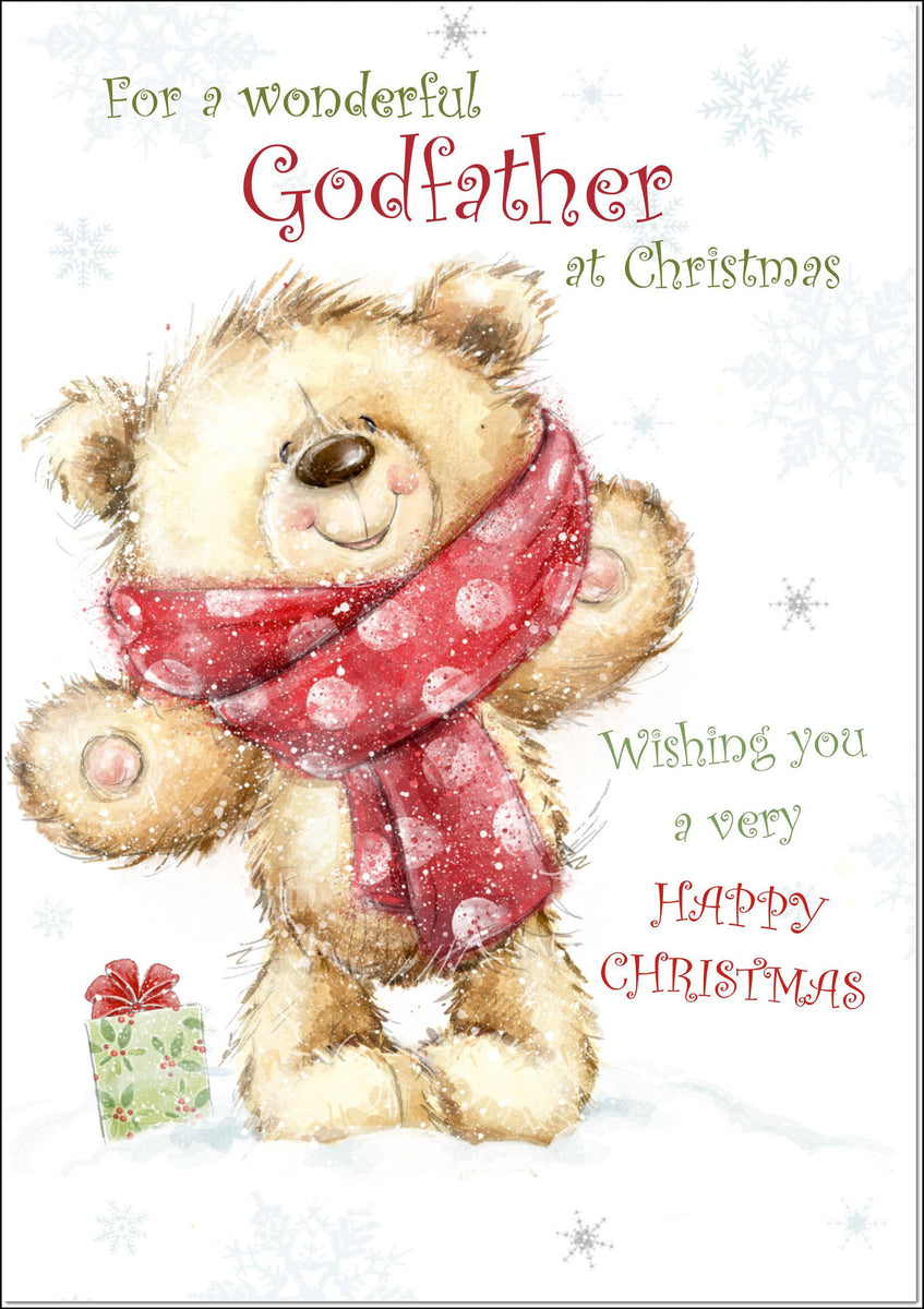 Godfather Christmas Card Teddy Bear With Red Scarf – doodlecards